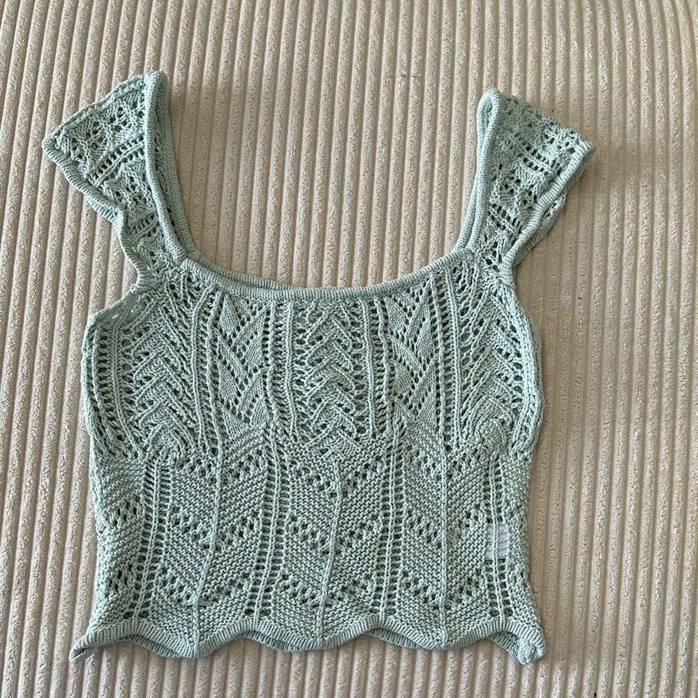 Elegant Crocheted Square Neck Crop Top - Light Green By Aeropostale in Size XS